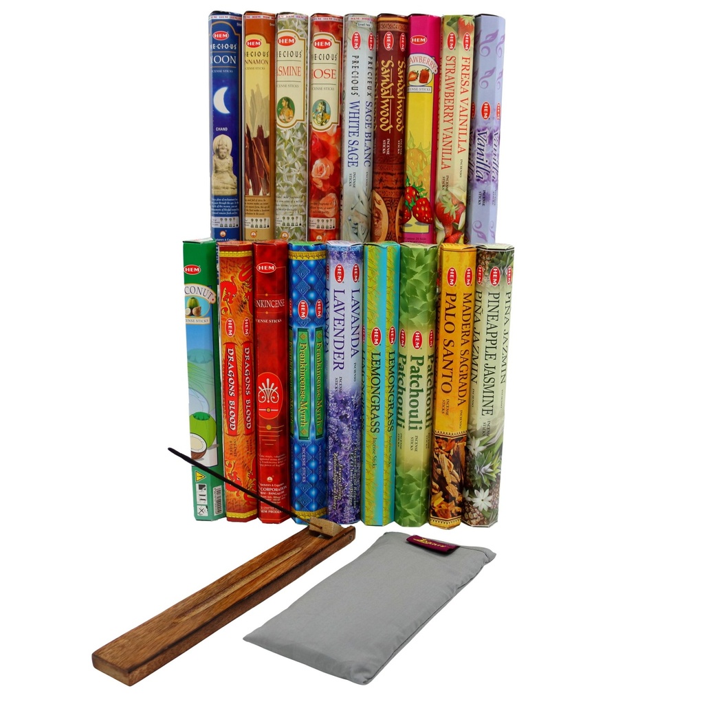 [628068694049] Incense Pack - HEM | Top 18 | Adjustable Head Burner & Eye Pillow | 20pc