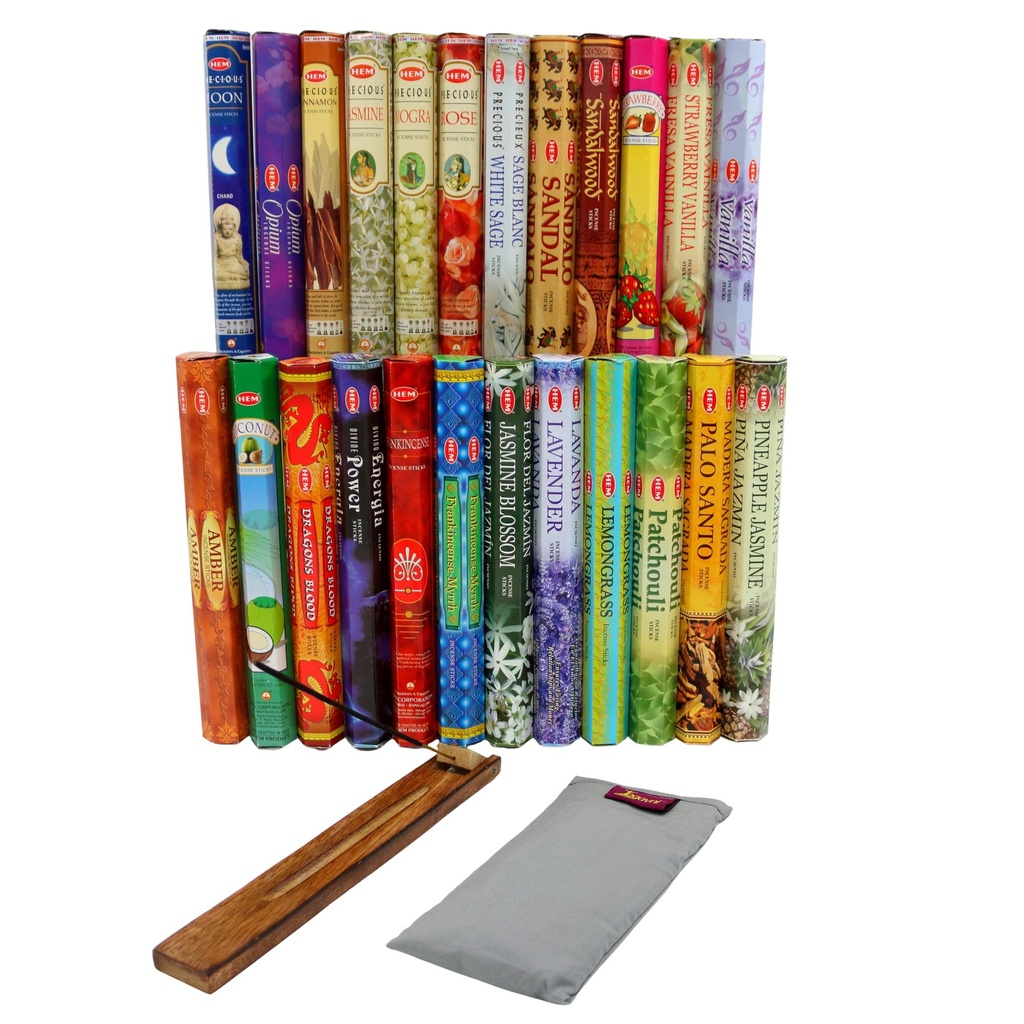 Incense Pack - HEM | Top 24 | Adjustable Head Burner & Eye Pillow | 26pc